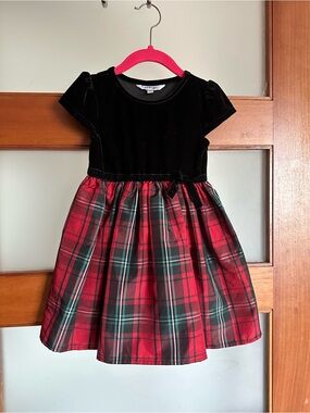 George Toddler Dress with Black Velvet Bodice and Red Plaid Skirt! 3T